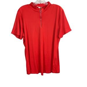 Love J Short Sleeve Quarter Zip Red Rib Knit Top 2X NWT